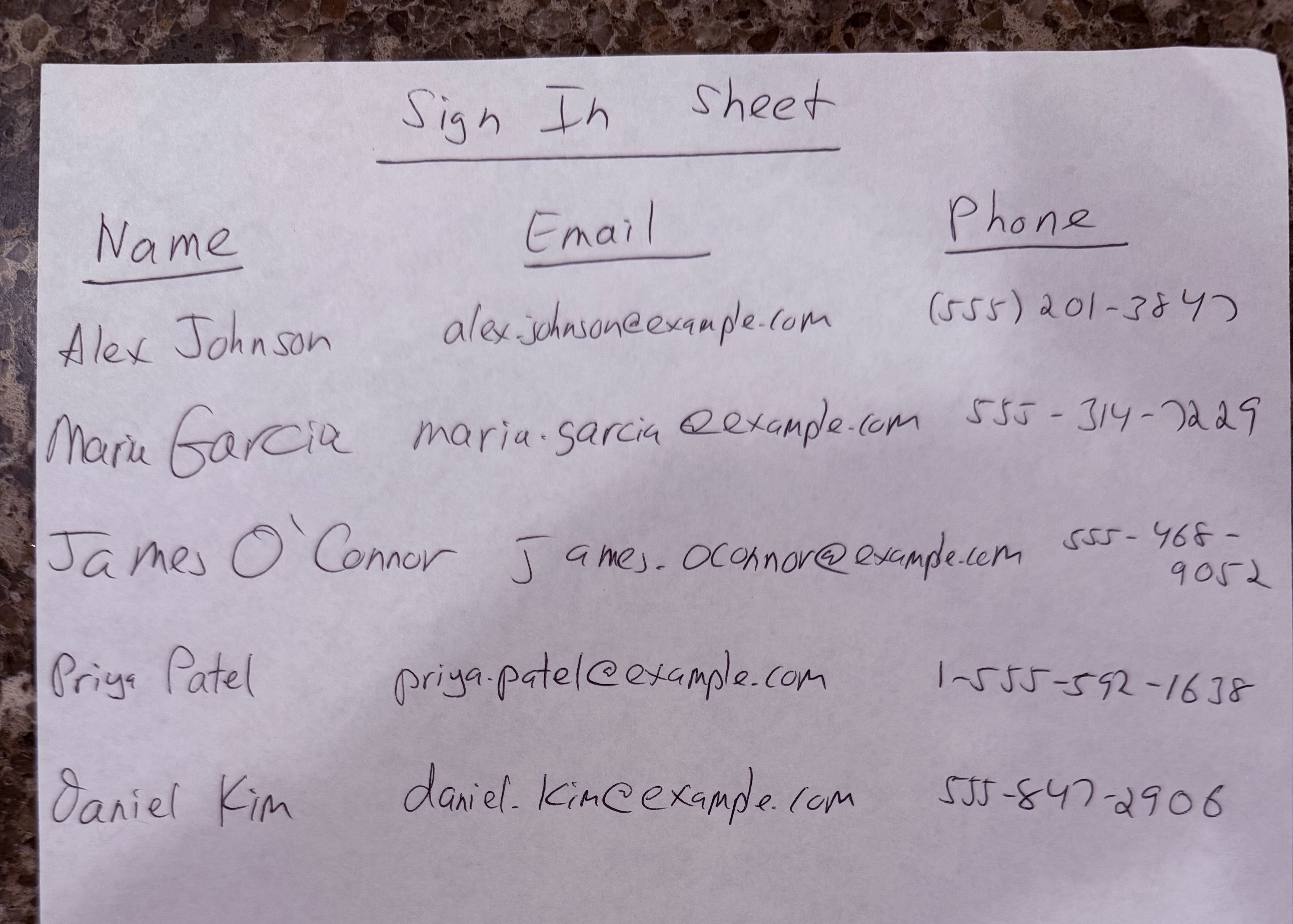 Before: a photo of a handwritten open house sign-in sheet